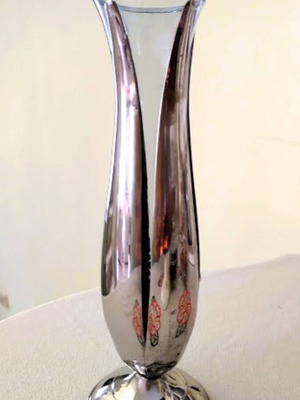 Glass vase with metal base used, vintage decorative piece