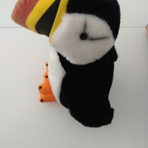 Puffin stuffed toy 28 cm like new with knitted socks