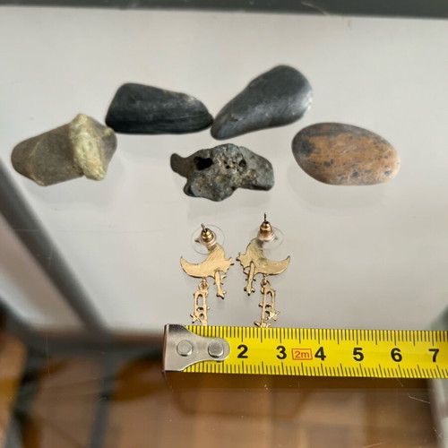 Half Moon Earrings new faux, unworn with missing rhinestone
