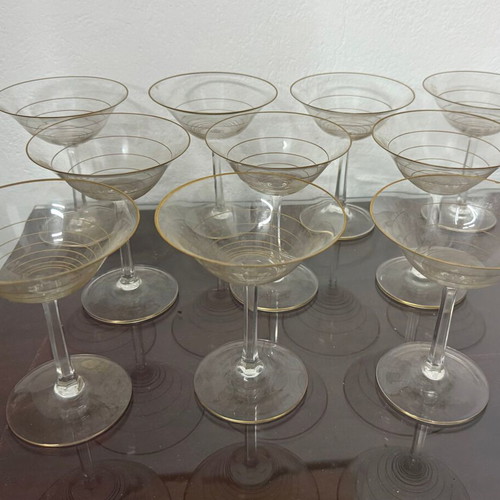 Ποτήρια Cocktail ή Champagne μεταχειρισμένα, vintage, σετ 10 με χρυσές λεπτομέρειες