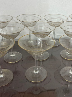 Ποτήρια Cocktail ή Champagne μεταχειρισμένα, vintage, σετ 10 με χρυσές λεπτομέρειες