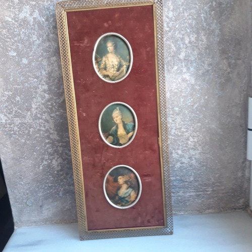 Vintage frame used with velvet and silk portraits of women