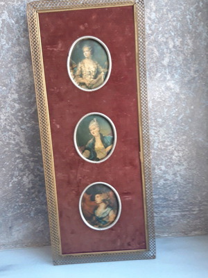Vintage frame used with velvet and silk portraits of women