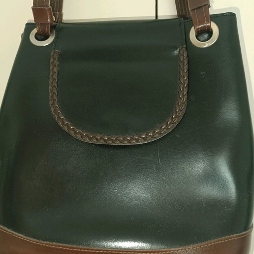 Leather shoulder bag used, black with brown details