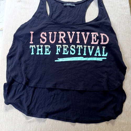 Crop top with "I Survived the Festival" print, black