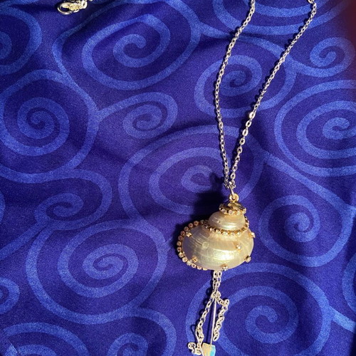 Summer necklace with shell, rhinestones, moonstone and silver-plated chain new