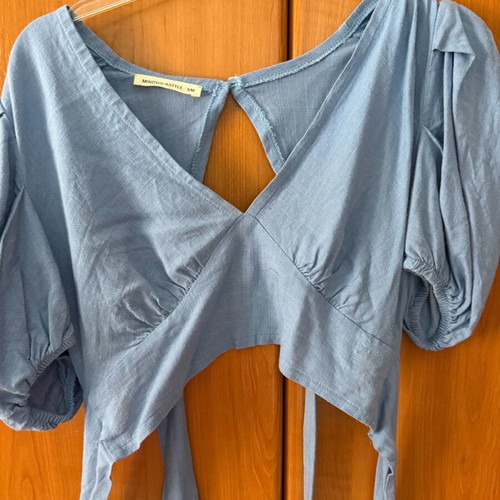 Linen set skirt and blouse Mind Your Style blue, like new