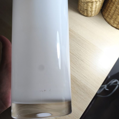 Glass vase 30cm, white with slight wear