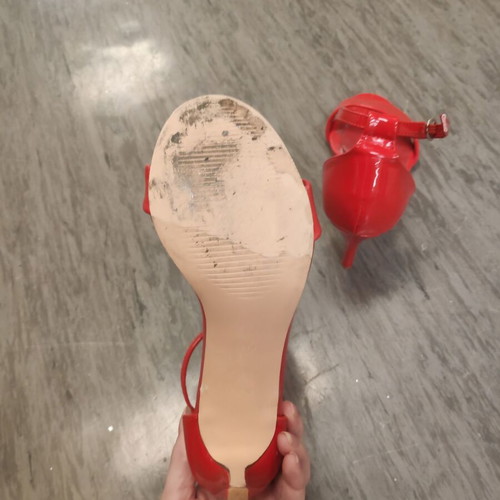 Patent leather high-heeled sandals red like new, size 37