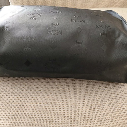 MCM unisex black nylon clutch used with leather interior
