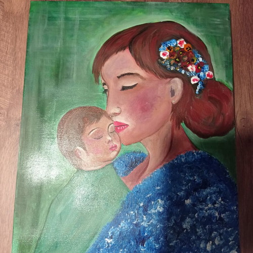 Authentic Handmade Painting "Motherhood" new 40x50 cm