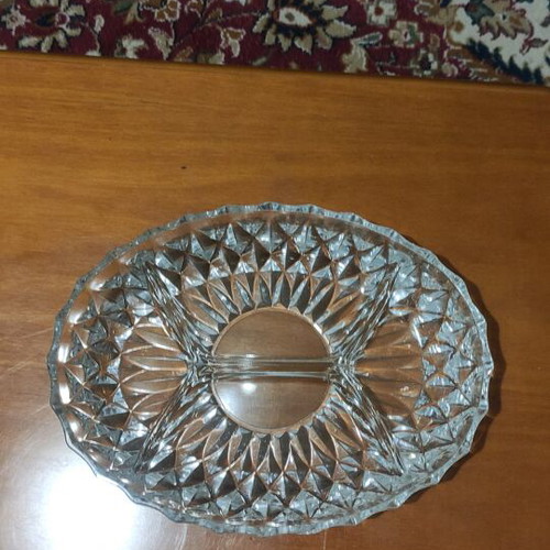 Crystal serving platter like new with compartments for snacks