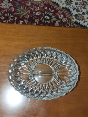 Crystal serving platter like new with compartments for snacks