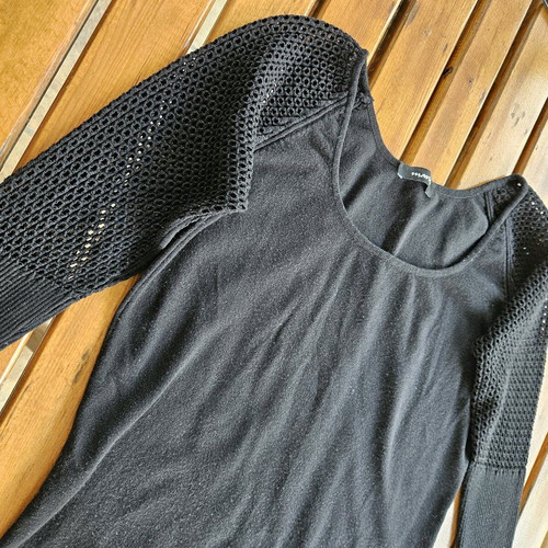 Thin sweater used, black, size M, with transparent sleeves