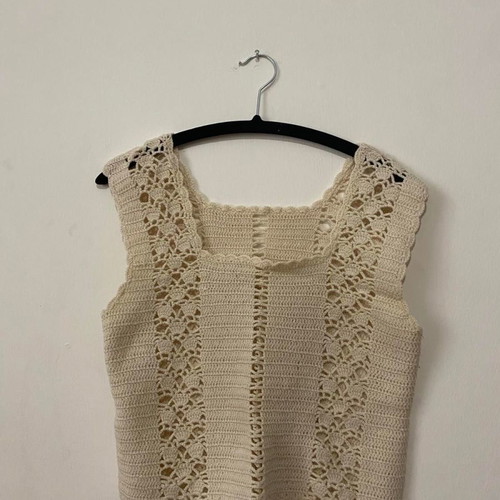 Crochet knit top used, size Small, beige