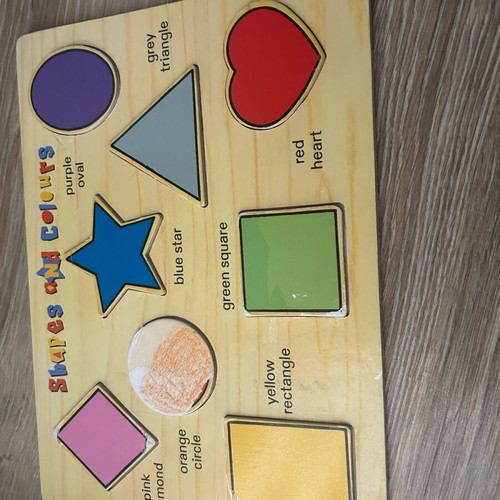 Baby learning puzzles used, 10 wooden cards