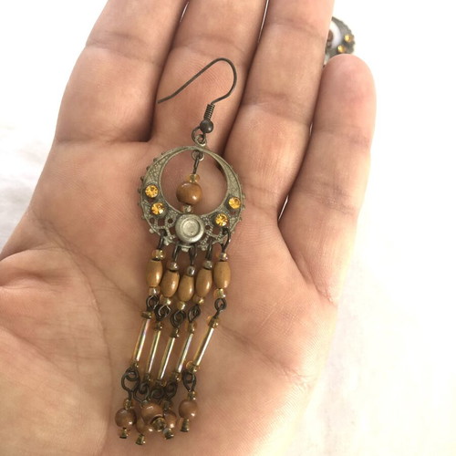 Boho Ethnic chandelier earrings used with wooden and glass beads