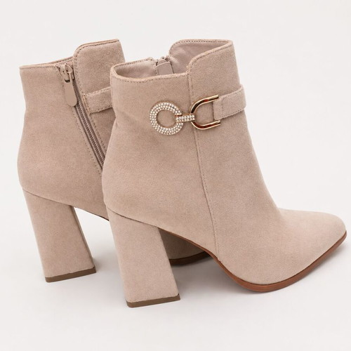 Suede ankle boots with rhinestone buckle, like new, nude color