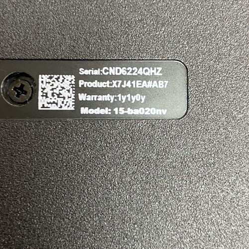 HP model 15-ba020nv laptop used, Windows 10, AMD A-Series, 4GB RAM, 256GB SSD without battery