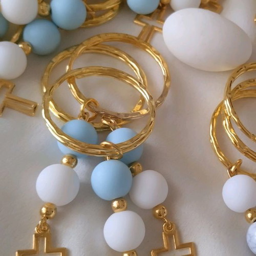 Handmade baptism keychains with hanging cross made to order