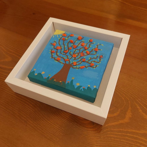 Handmade Tree of Life painting in deep white frame like new