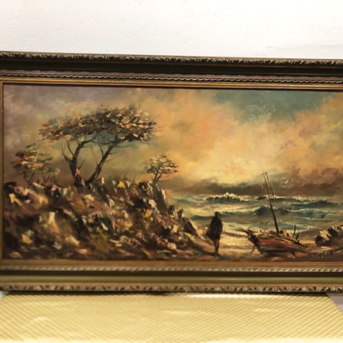 G. Pefanis painting with ornate frame, used, 80x140cm