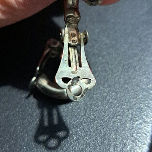 Vintage silver clip-on earrings used, crescent shape