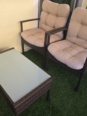 Outdoor garden sofa set used with two armchairs, double sofa and table