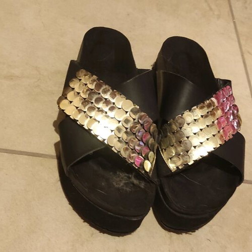 Platform shoes used with gold-silver sequins size 41