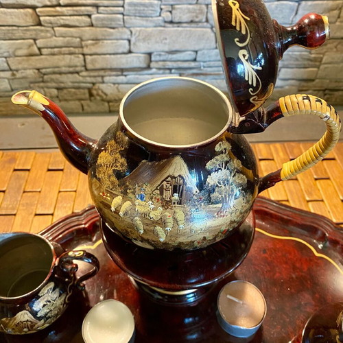 Vintage tea party set used, tin, hand-painted, Holland