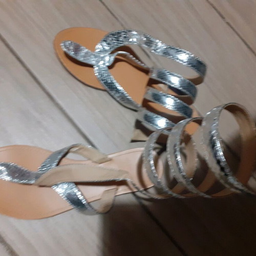 Silver flat sandals in ancient Greek style like new, size 36