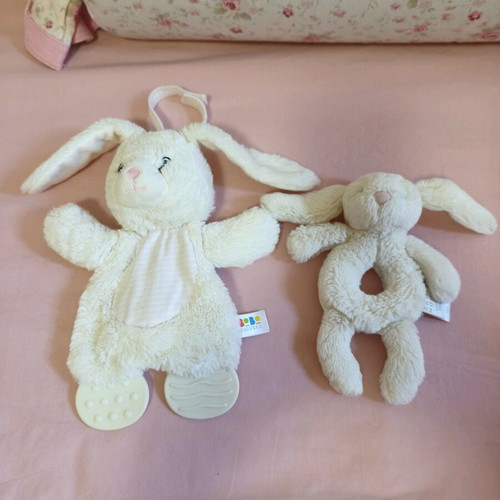Plush Bunny Hug Toy and Rattle like new, Zara