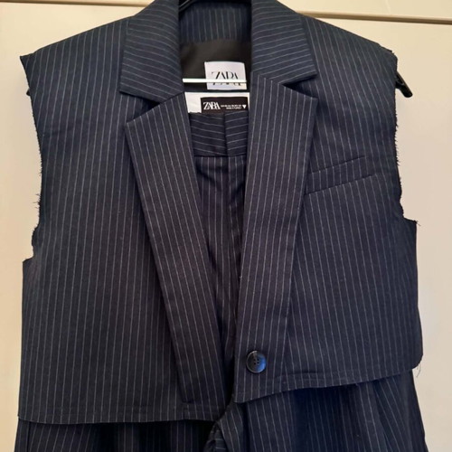 Zara suit set dark blue striped, like new, size XS