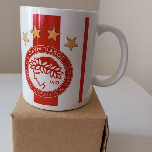 Olympiacos Team Mug with 4 Stars new, ceramic, red and white