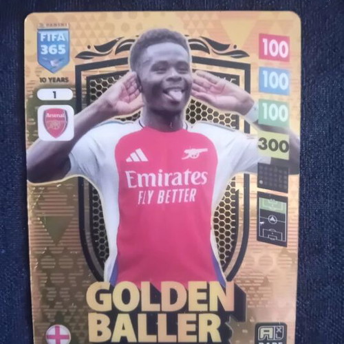 FIFA 365 Adrenalyn Golden Baller Bukayo Saka card like new, collectible Panini