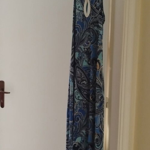 Ths Fashion blue maxi dress with paisley pattern
