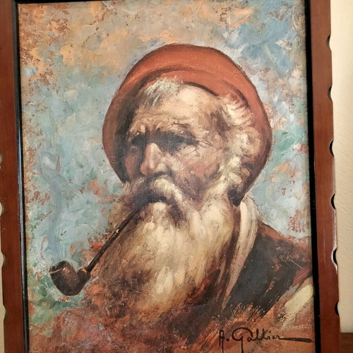The Old Man with the Pipe painting in large frame like new