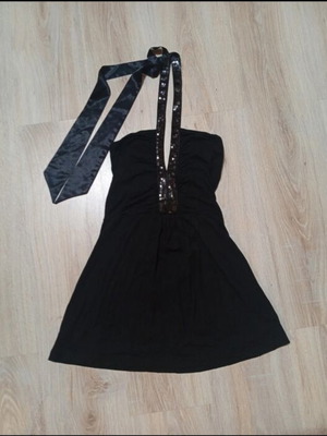 Women's blouse elastic fabric backless with satin neck tie like new, black, size M