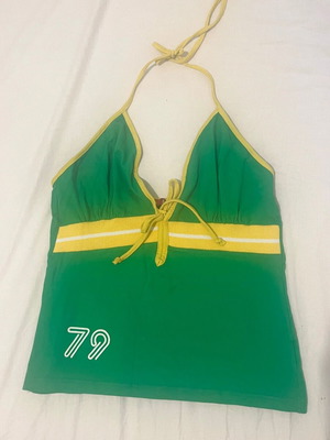 Y2K vintage halter neck top green yellow size M used