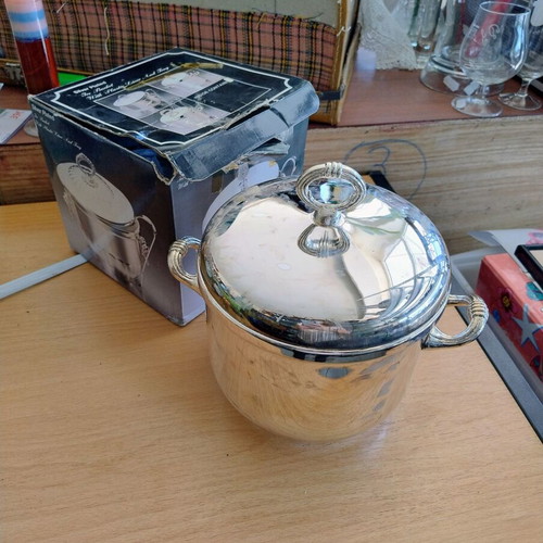 Vintage silver-plated ice bucket in original box, new