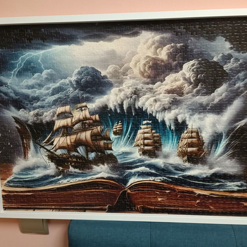 Puzzle 1000 pieces like new, 50x70 cm, white wooden frame, nautical theme
