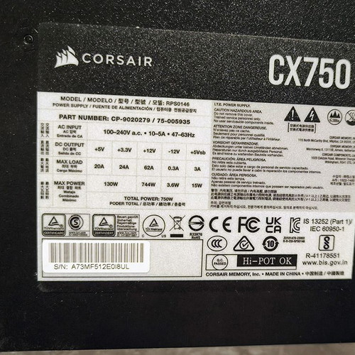 Corsair CX750 750W 80 Plus Bronze ATX power supply new