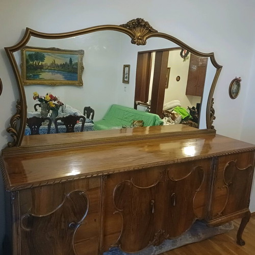 Furniture set used with dining table, six chairs, buffet, and accessories