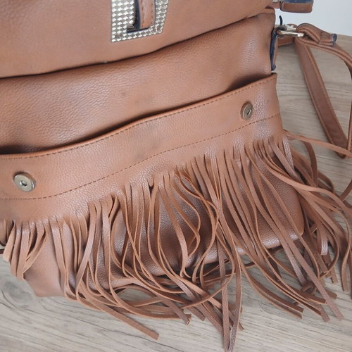 Boho Shoulder Bag Used Tan With Fringes