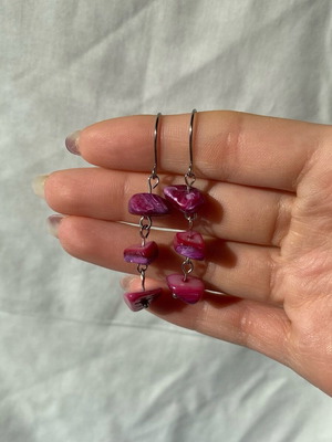 Handmade boho earrings with mother of pearl made to order, pink and purple