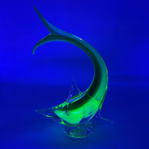Vintage Murano Uranium Glass Swordfish Sculpture like new
