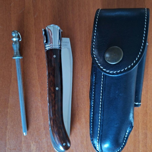 French knife new with leather case and sharpening steel