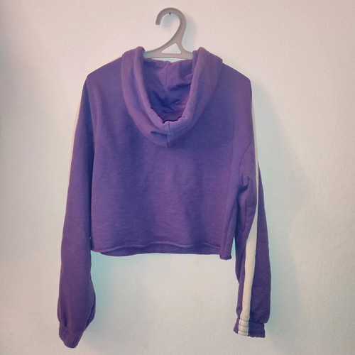 Purple cropped hoodie Bershka used with white stripe on sleeves size S