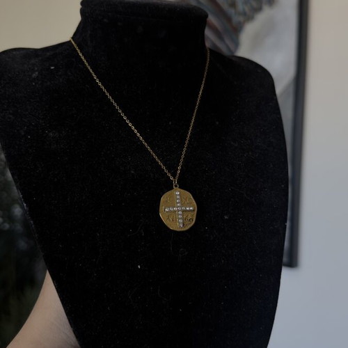 Round pendant with cross 'Ιησούς Χριστός Νικά' new, gold