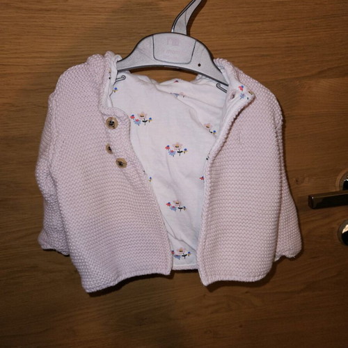 Baby cardigan thick 3-6 months like new, pink with ears on hood